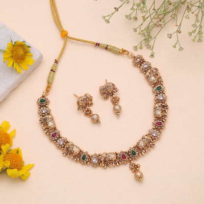Multi Color Temple Necklace Jewelry Set Featuring Graceful Festive Jewelry Collection