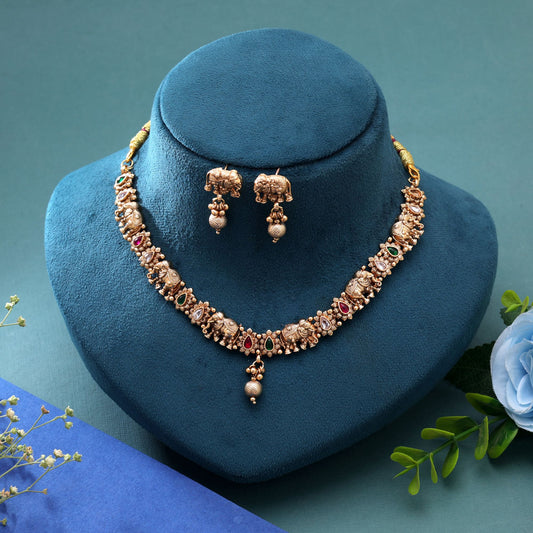 Multi Color Temple Necklace Jewelry Set Featuring Graceful Festive Jewelry Collection