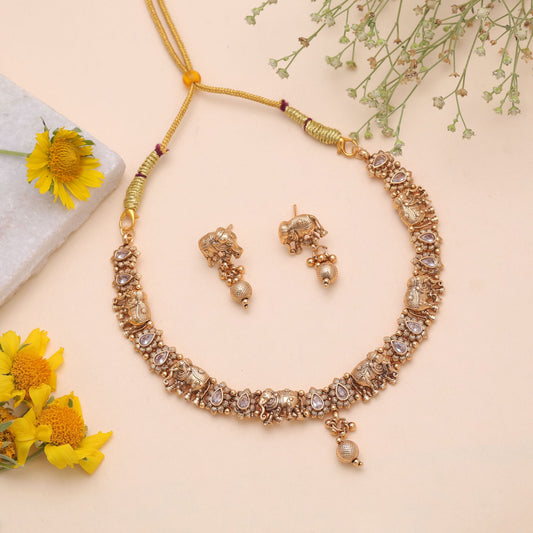 White Color Temple Necklace Jewelry Set with Elegant Heritage Jewelry Appeal