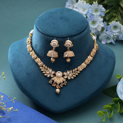 White Color Temple Necklace Jewelry Set Crafted with Elegant Traditional Artwork