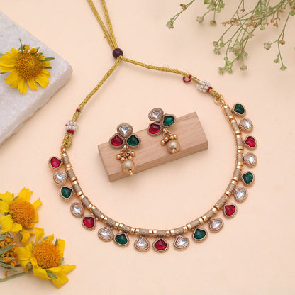 Multi Color Temple Necklace Jewelry Set with Premium South Indian Heritage Design
