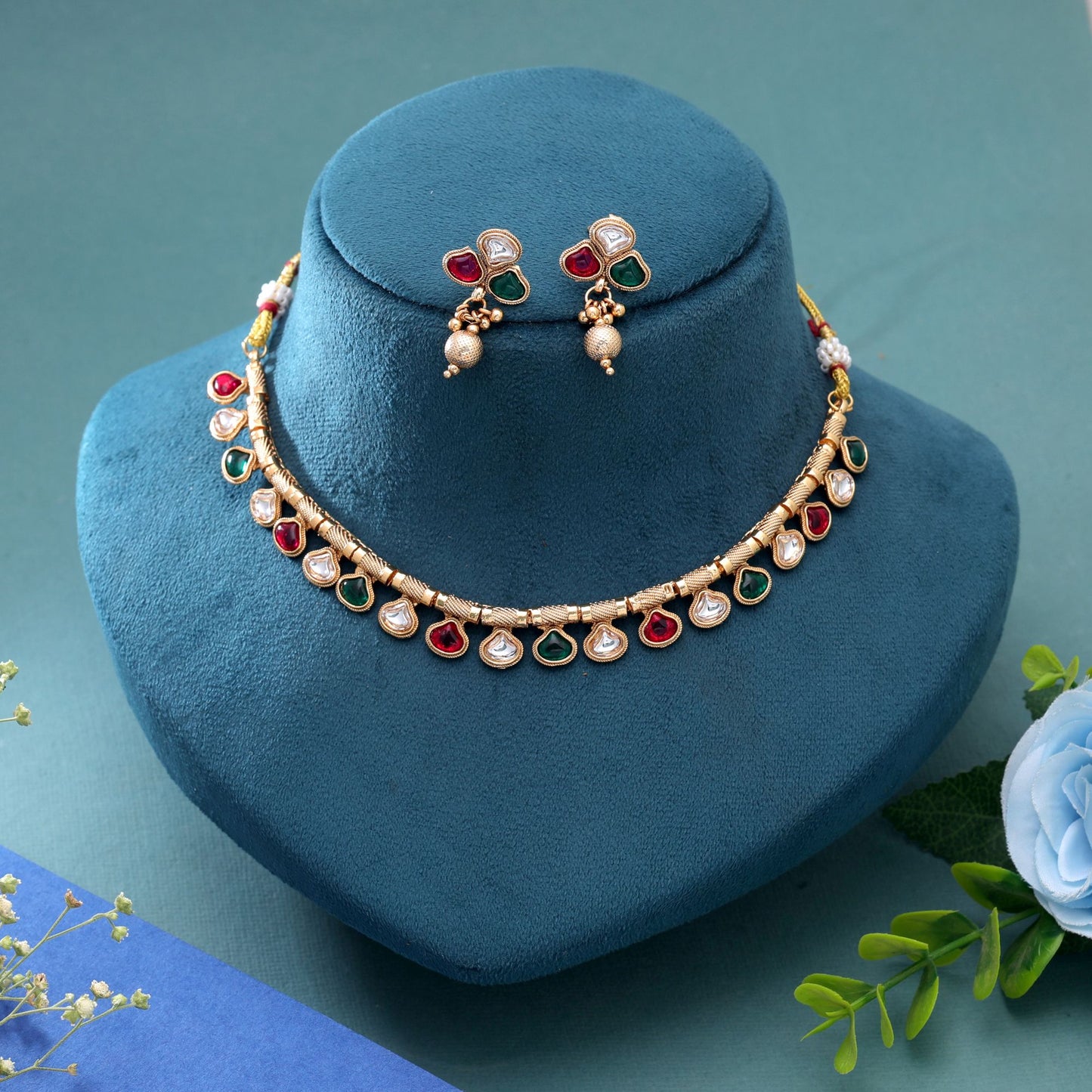 Multi Color Temple Necklace Jewelry Set with Premium South Indian Heritage Design