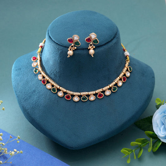Multi Color Temple Necklace Jewelry Set with Premium South Indian Heritage Design