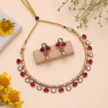 Rani Color Temple Necklace Jewelry Set with Elegant Festive Traditional Appeal