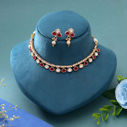 Rani Color Temple Necklace Jewelry Set with Elegant Festive Traditional Appeal