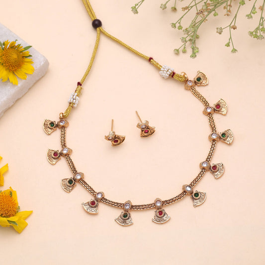 Multi Color Temple Necklace Jewelry Set Featuring Stylish Royal Bridal Collection
