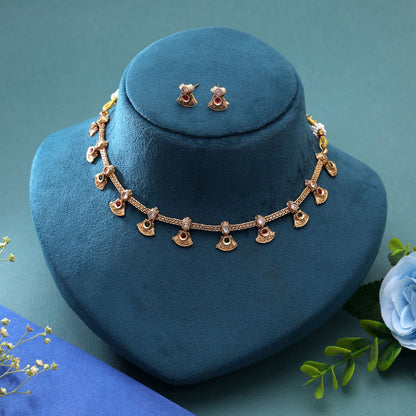 Multi Color Temple Necklace Jewelry Set Featuring Stylish Royal Bridal Collection