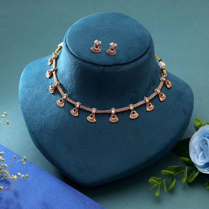 Rani Color Temple Necklace Jewelry Set Featuring Premium Antique Gold Finish