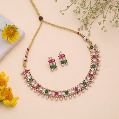 Multi Color Temple Necklace Jewelry Set Crafted with Royal Designer Artwork Appeal