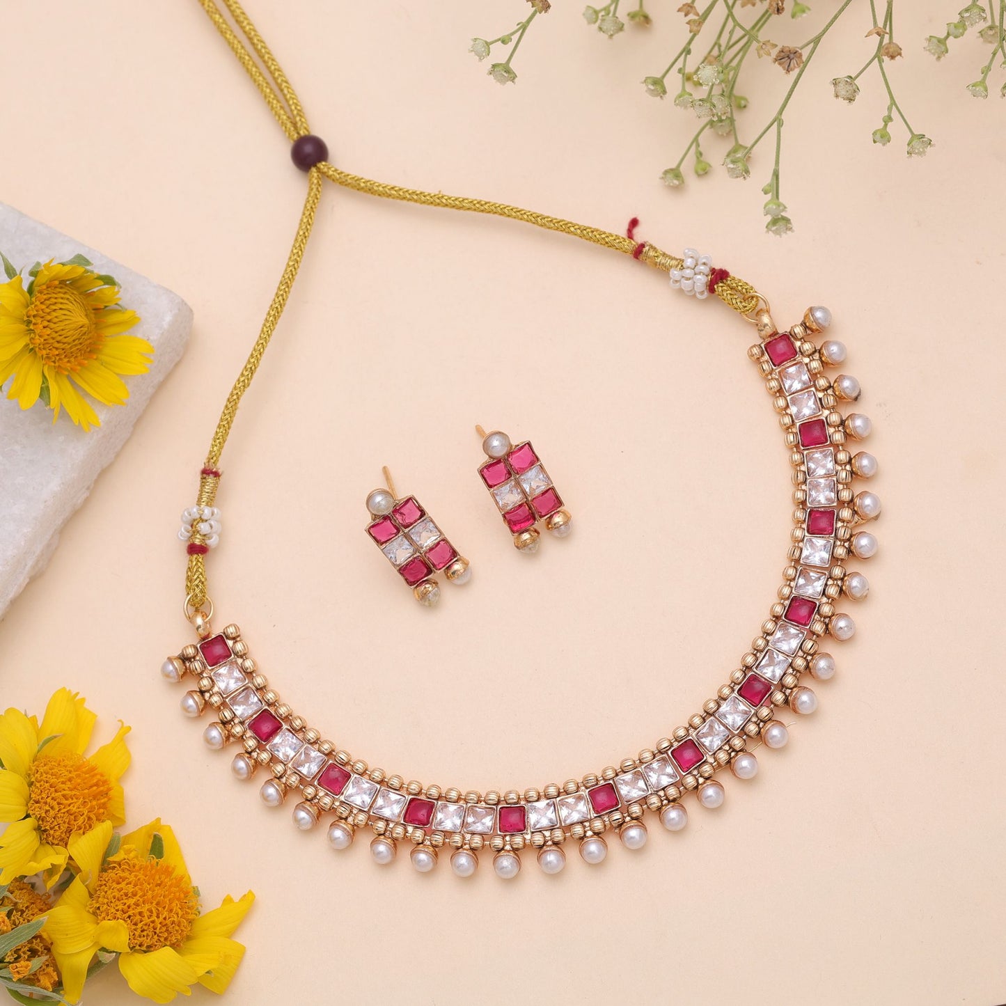 Rani Color Temple Necklace Jewelry Set with Stylish Handmade Jewelry Collection