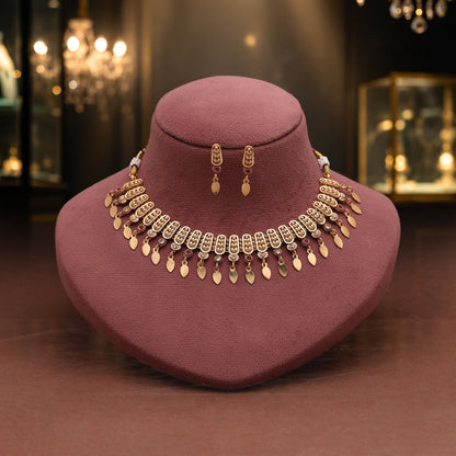 Lovely Pink & White Color Matte Gold Necklace Set Featuring Drop Earrings