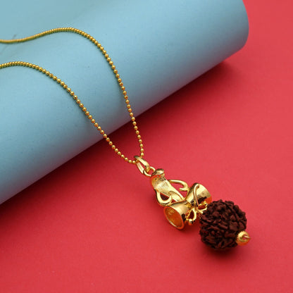 Spiritual Gold Color Lord Shiva Damru Rudraksha Mala Chain Necklace