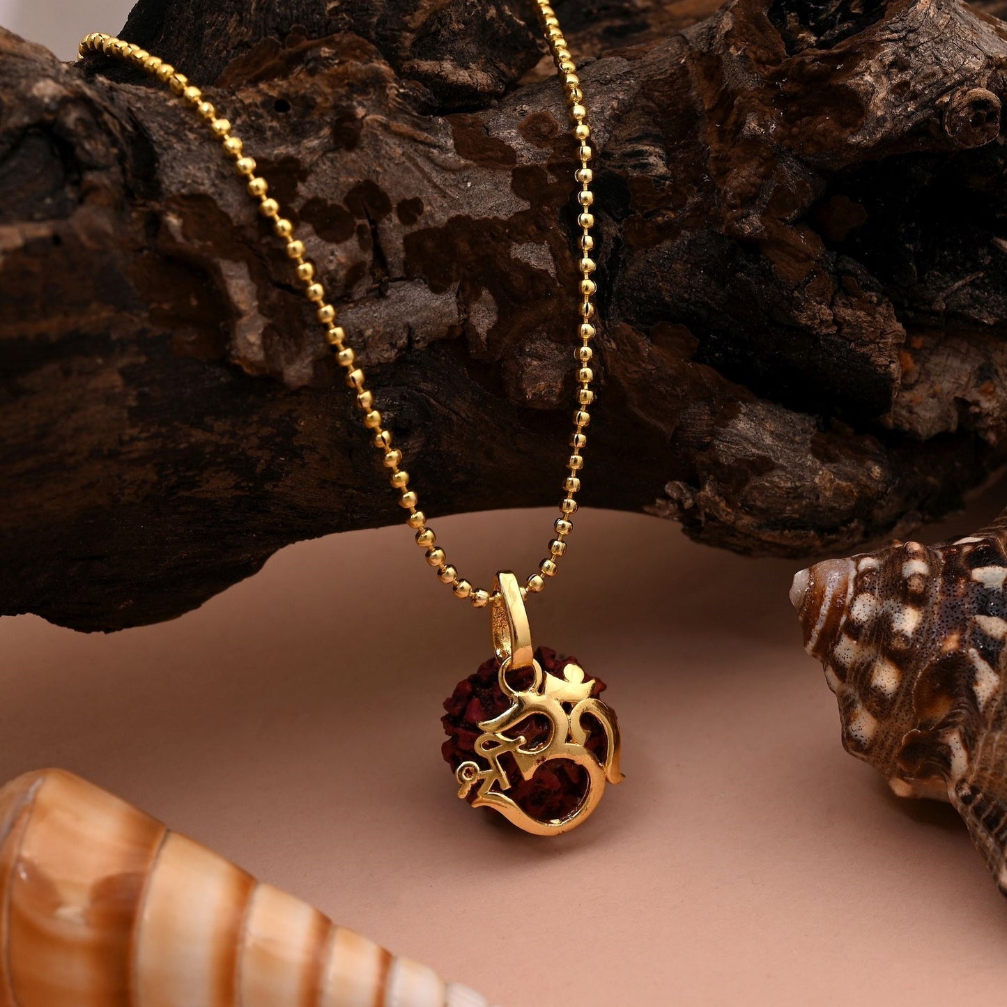 Gold Color Om Symbol Spiritual Rudraksha Mala Chain Necklace For Devotees