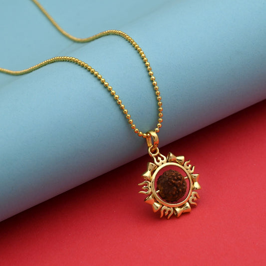 Devotional Gold Color Lord Shiva Trishul Rudraksha Mala Chain Necklace Gift