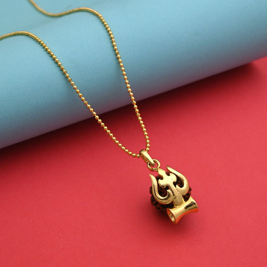 Elegant Gold Color Trishul Shiva Inspired Rudraksha Mala Chain Necklace