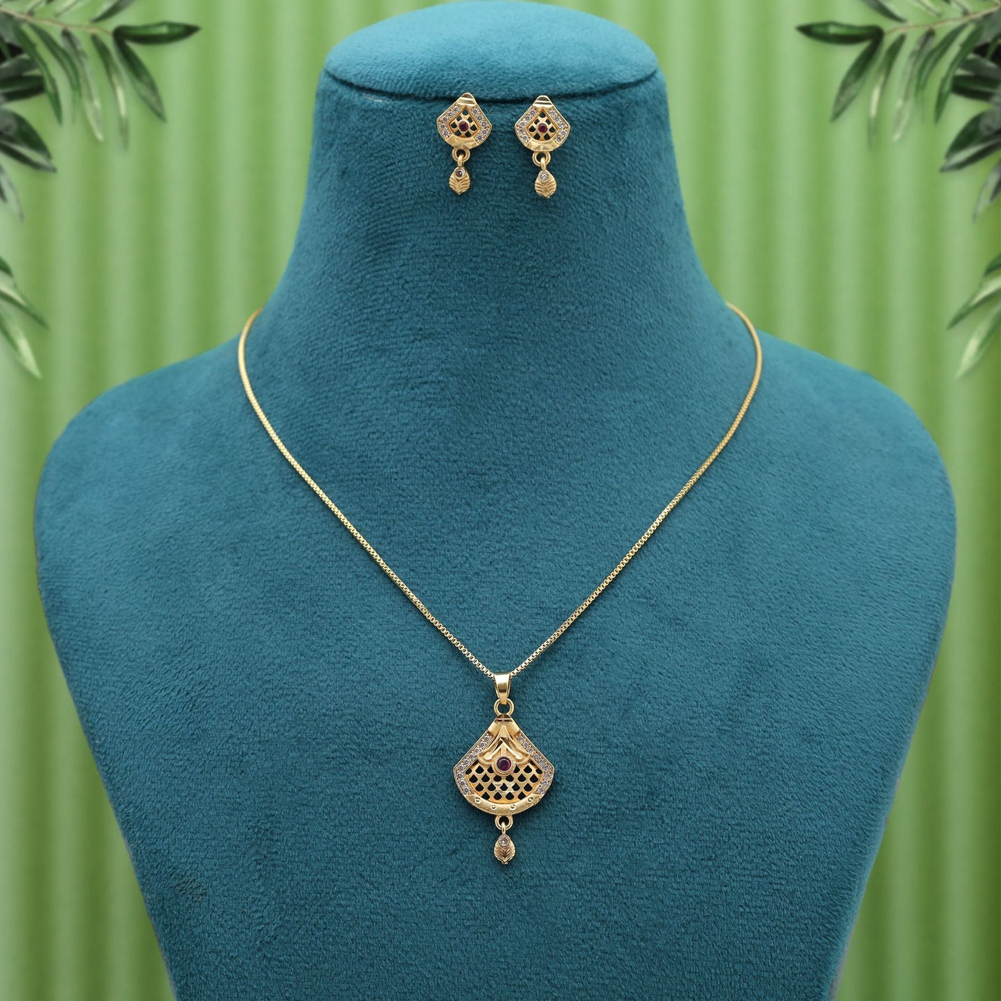 Gold Color Fashion Chain Pendant With Earrings Crafted For Festive Ethnic Wear Occasions