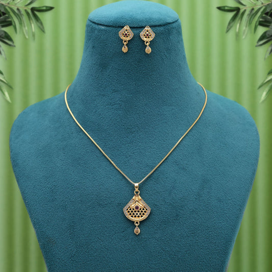 Gold Color Fashion Chain Pendant With Earrings Crafted For Festive Ethnic Wear Occasions