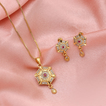 Gold Color Fashion Chain Pendant With Earrings Featuring Graceful Design For Modern Fashion Lovers