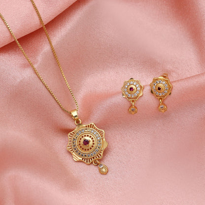 Gold Color Fashion Chain Pendant With Earrings Offering Timeless Charm And Stylish Appeal