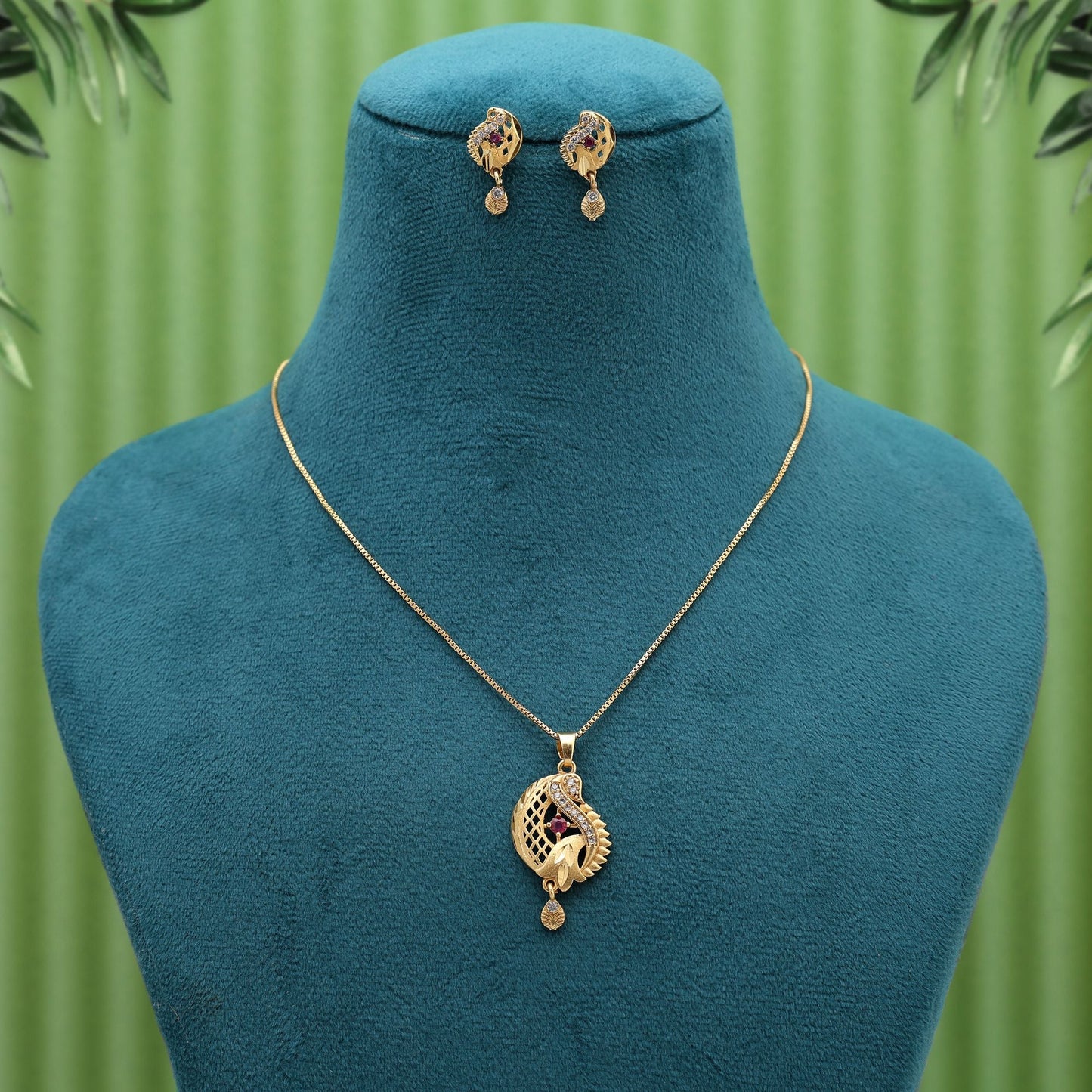 Gold Color Fashion Chain Pendant With Earrings Created For Traditional Outfits And Parties