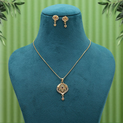 Gold Color Fashion Chain Pendant With Earrings Designed To Enhance Festive Ethnic Attire