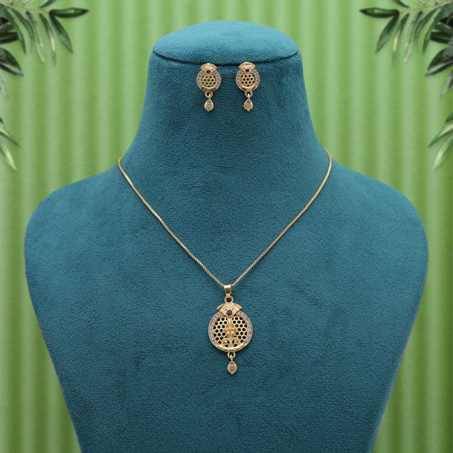 Gold Color Fashion Chain Pendant With Earrings Created For Stylish Cultural Celebrations