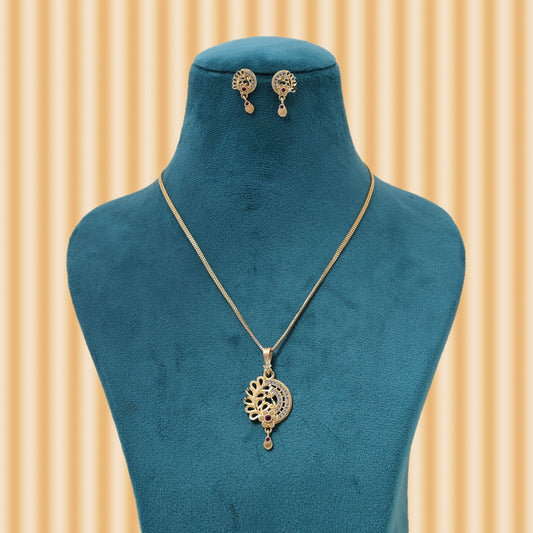 Gold Color Chain Pendant With Earring Showcasing Timeless Craftsmanship And Elegant Appeal