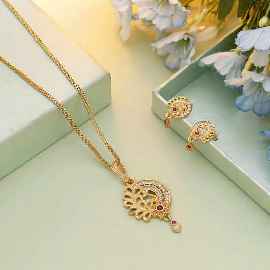 Gold Color Chain Pendant With Earring Showcasing Timeless Craftsmanship And Elegant Appeal