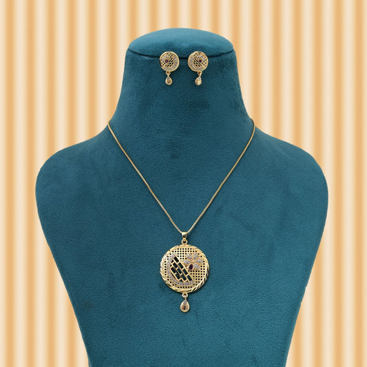 Gold Color Chain Pendant With Earring Designed To Complement Saree And Kurti Outfits