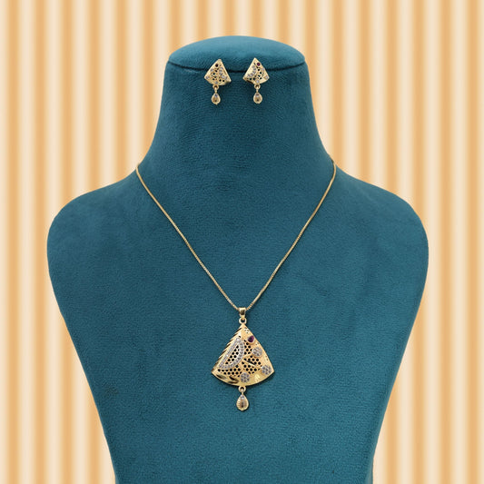 Gold Color Chain Pendant With Earring Crafted For Daily Wear And Festive Elegance