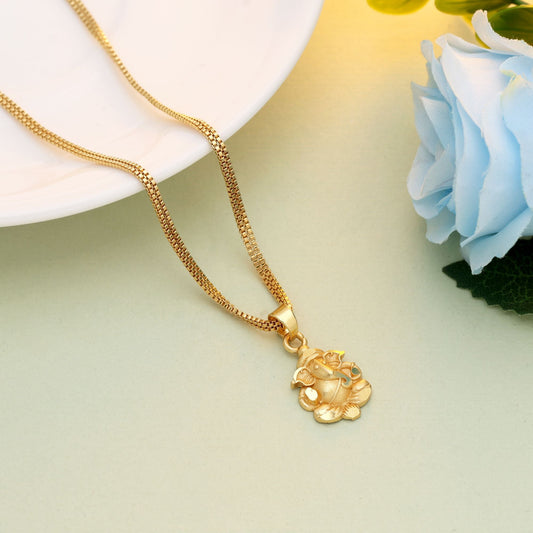 Gold Color Chain Pendant Featuring Lord Ganesha Design For Spiritual Elegance