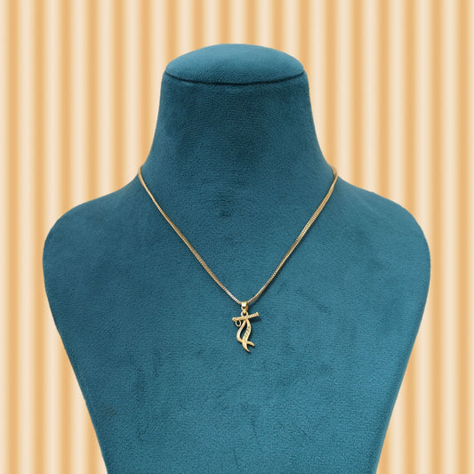 Gold Color Chain Pendant Inspired Shri Krishna Flute Design For Cultural Wear