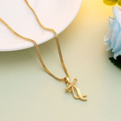 Gold Color Chain Pendant Inspired Shri Krishna Flute Design For Cultural Wear