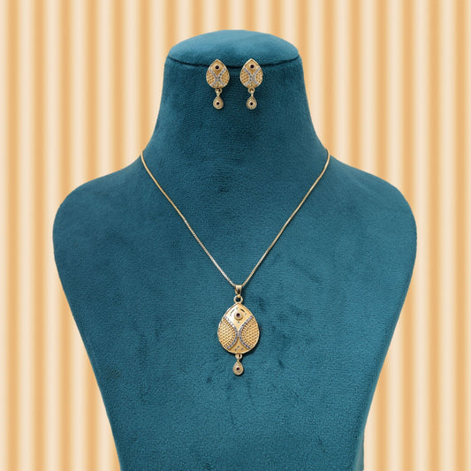 Gold Color Chain Pendant With Earring Designed To Enhance Modern Ethnic Jewelry Looks