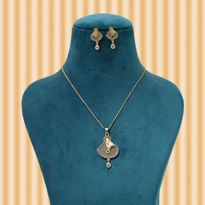 Gold Color Chain Pendant With Earring Offering Elegant Charm For Traditional Gatherings