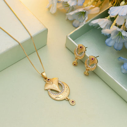 Gold Color Chain Pendant With Earring Created For Stylish Women Who Love Ethnic Jewelry