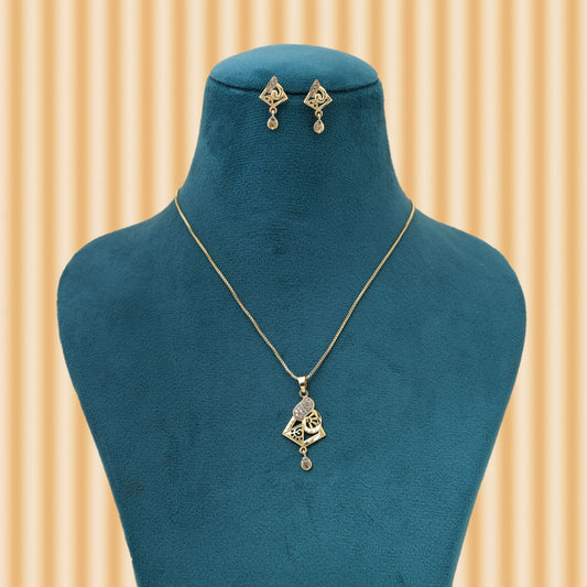 Gold Color Chain Pendant With Earring Designed For Sophisticated Everyday Ethnic Styling