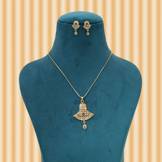 Rani Color Chain Pendant With Earring Designed For Vibrant Traditional Fashion Statements