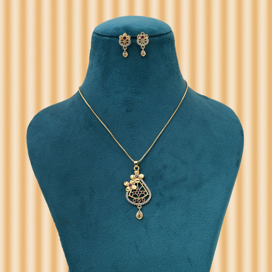 Gold Color Chain Pendant With Earring Crafted To Match Both Casual And Festive Outfits