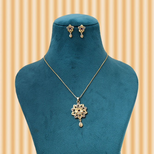 Gold Color Chain Pendant With Earring Designed For Graceful Appearance At Special Events