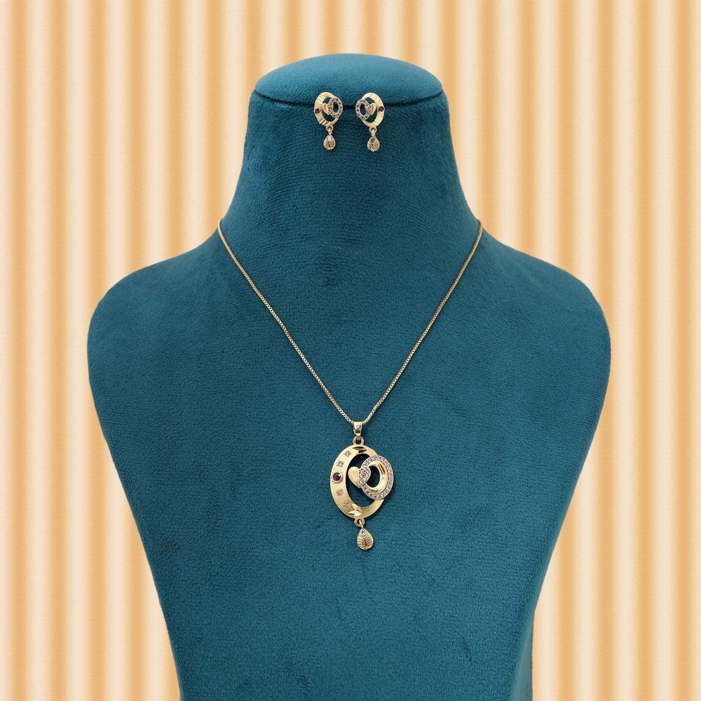 Gold Color Chain Pendant With Earring Created To Enhance Ethnic Wardrobe Collections