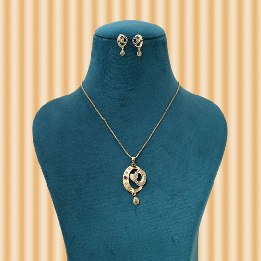 Gold Color Chain Pendant With Earring Created To Enhance Ethnic Wardrobe Collections