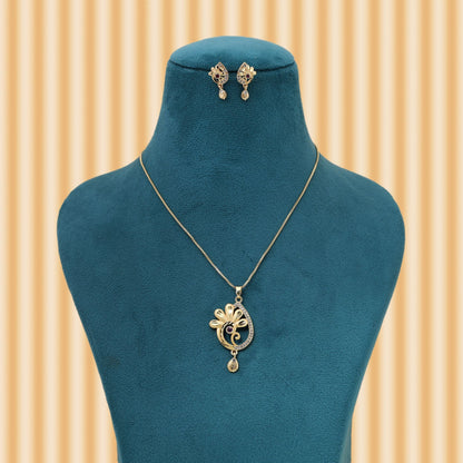 Gold Color Chain Pendant With Earring Offering Polished Look For Festive Celebrations