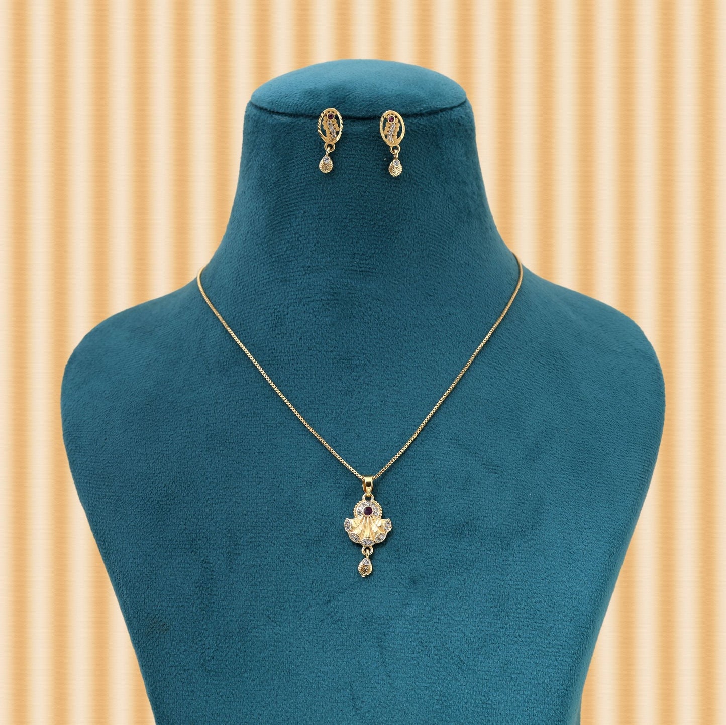Gold Color Chain Pendant With Earring Showcasing Subtle Elegance And Cultural Charm