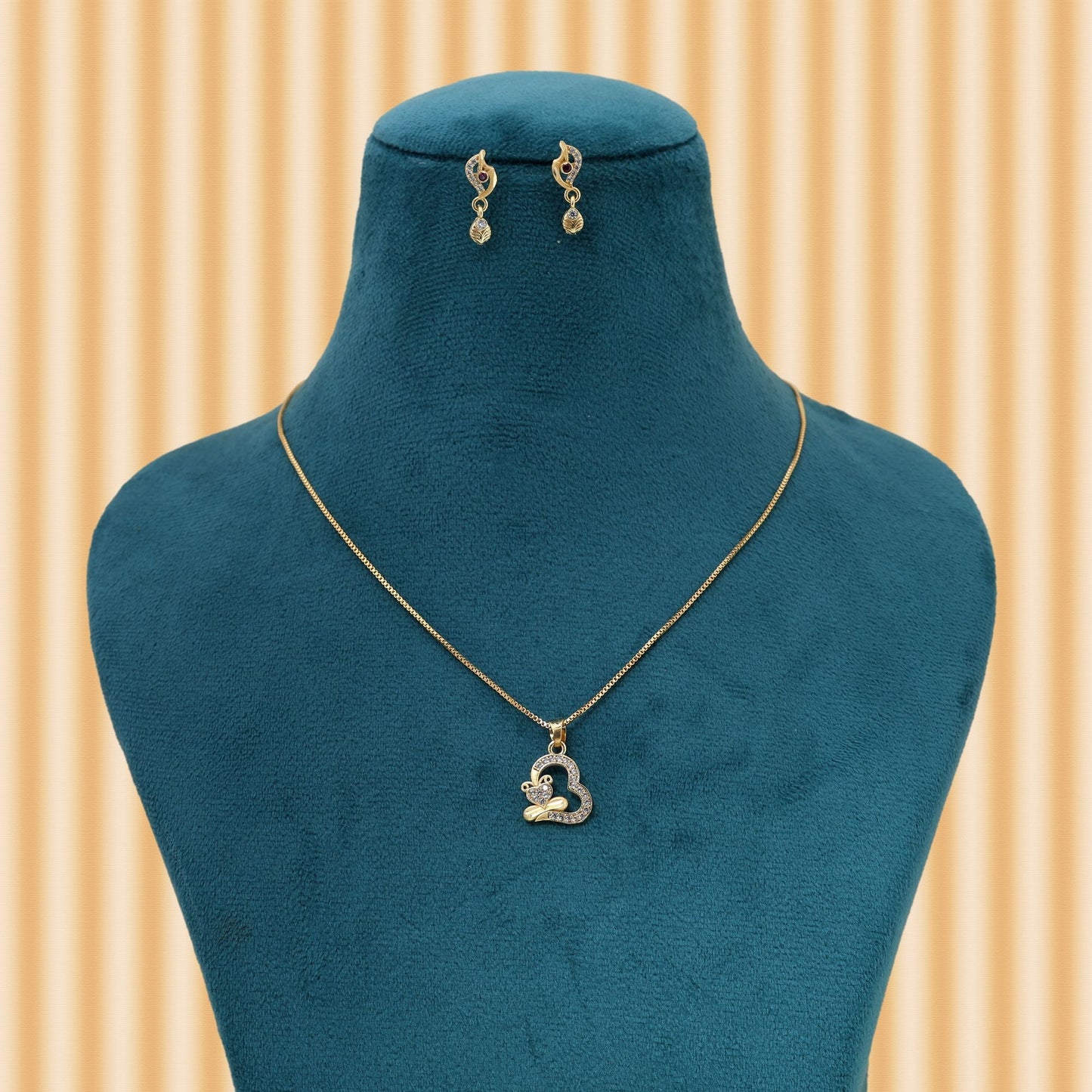 Gold Color Chain Pendant With Earring Crafted With Attention To Fine Jewelry Details