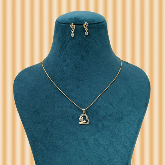 Gold Color Chain Pendant With Earring Crafted With Attention To Fine Jewelry Details