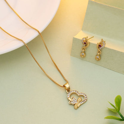 Gold Color Chain Pendant With Earring Crafted With Attention To Fine Jewelry Details