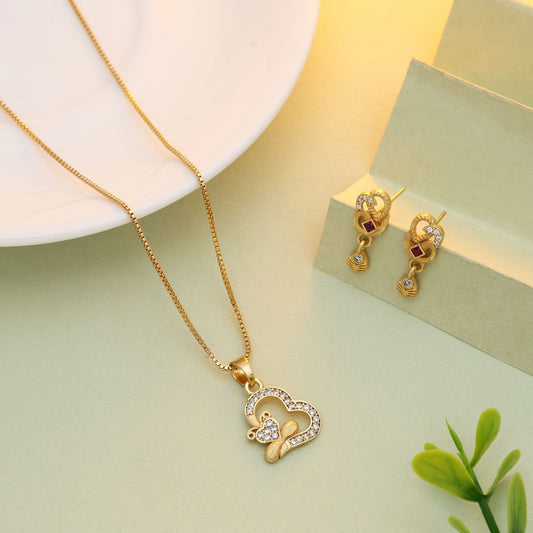 Gold Color Chain Pendant With Earring Designed For Women Who Prefer Elegant Simplicity