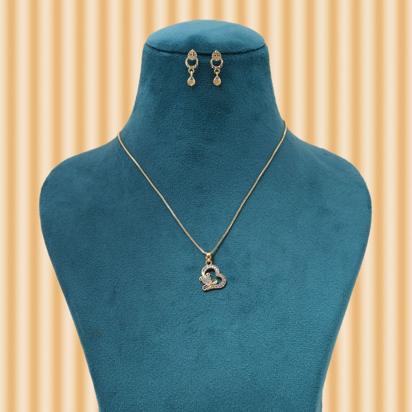 Gold Color Chain Pendant With Earring Inspired By Heritage Jewelry Craftsmanship