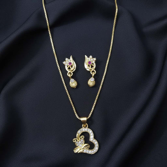 Goldfarbener Kettenanhänger mit Ohrring, geeignet für festliche Anlässe, Hochzeiten und den täglichen Gebrauch
